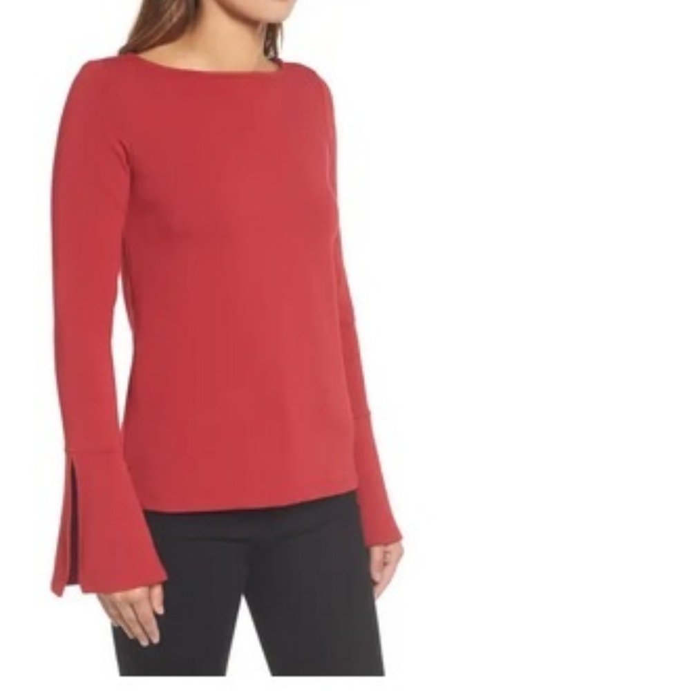 Halogen Flare Sleeve Bateau Tee Sz XL Red Chili Good Preowned Condition